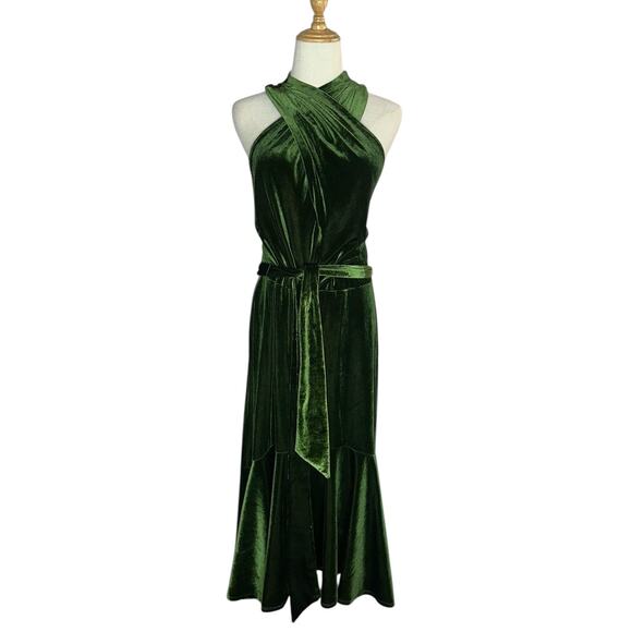 Taylor Women's Velvet Halter Green Asymmetrical Hem Holiday Dress Plus Size 16 - Picture 4 of 11
